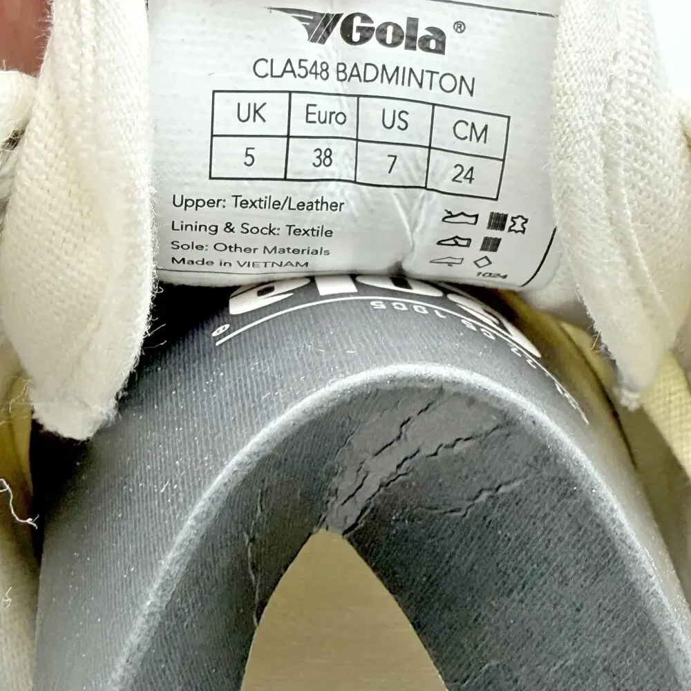 Gola Womens Badminton Sneakers EU 38 US 7 White Green Canvas Suede EUC